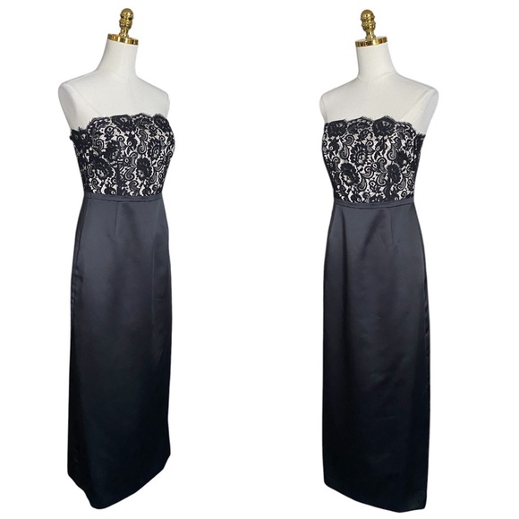 ANN TAYLOR  Strapless Black Satin & Lace Top Long Prom/Evening Gown Dress Size 6 - Picture 3 of 8